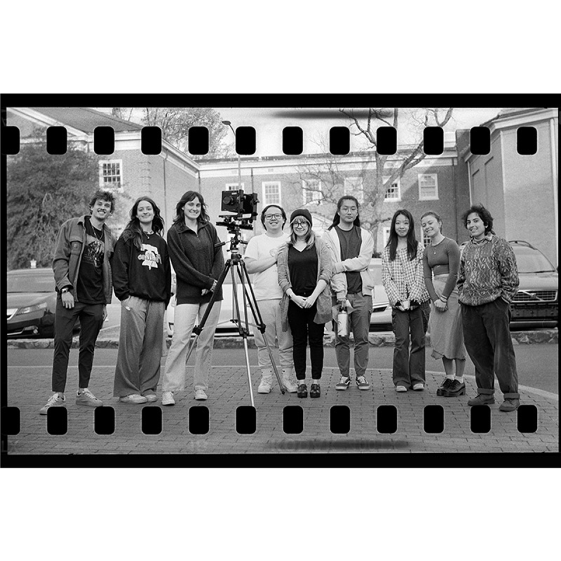 Film photo of Lindsay Metivier's film photography class taking a group picture.